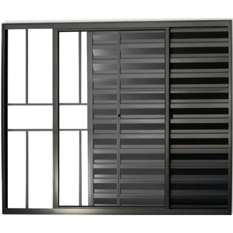 Janela de Aluminio Veneziana 3 Folhas com Grade Linha Leve:1,00 X 1,00/preto