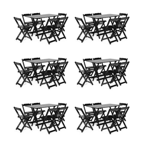 Kit 6 Conjuntos Dobrável 120 x 70 com 6 Cadeiras Preto - m.B Móveis