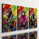 Ver imagem 1 de Kit 3 Quadro Decorativo Macaco Graffiti Colorido Premium Quarto Qualidade Premium 28x20cm