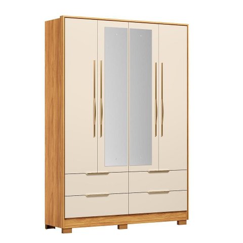 Guarda Roupa Casal Domo 44020es 4 Portas Cinamon Off White com Espelho e Pés – Demóbile
