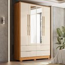 Ver imagem 5 de Guarda Roupa Casal Domo 44020es 4 Portas Cinamon Off White com Espelho e Pés – Demóbile