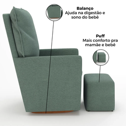 Poltrona Amamentação Fit Balanço e Puff Linho Mamãe Bebê:cadeira Alta Conforto Verde - 3