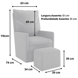 Poltrona Amamentação Fit Balanço e Puff Linho Mamãe Bebê:cadeira Alta Conforto Verde - 7