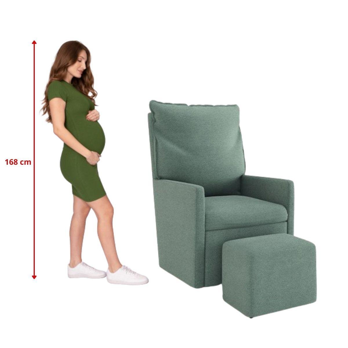 Poltrona Amamentação Fit Balanço e Puff Linho Mamãe Bebê:cadeira Alta Conforto Verde - 8