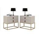 Ver imagem 2 de Kit 2 Mesa de Cabeceira Estilo Industrial 2 Gavetas Puxador em Couro Pés de Ferro