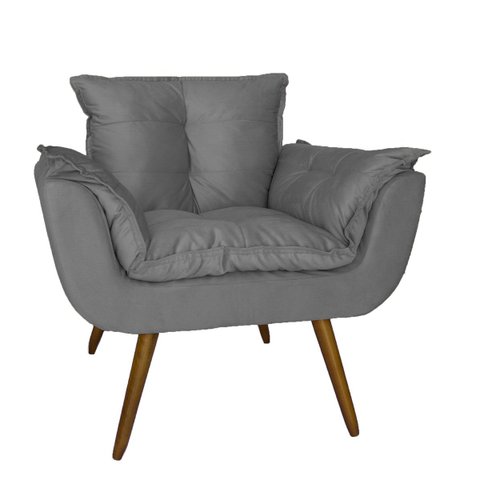 Poltrona Decorativa Estofada Para Consultório Opala Suede Cinza - LM DECOR