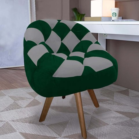Poltrona Paloma Escritório Sala Giratória Madeira Suede Verde e Suede Cinza - Dominic Decor