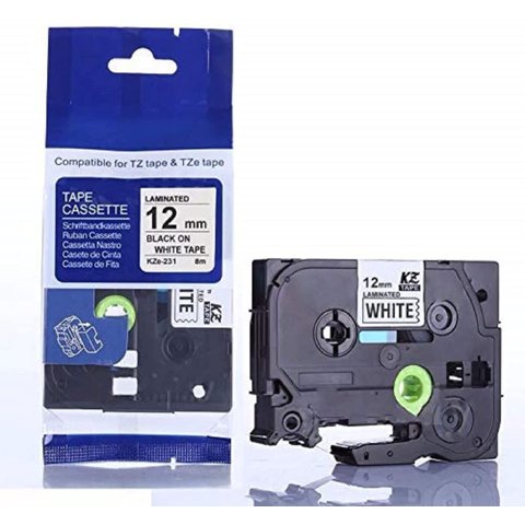 Fita Compatível Brother Tze-231 Branca 12mm