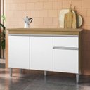 Ver imagem 1 de Balcão de Cozinha com Tampo 120cm Tatiane Amêndoa/branco - Ajl Móveis