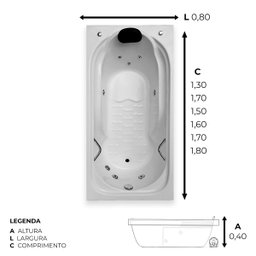 Banheira Retangular Hortênsia Completa com Hidro em Acrílico - 220v - 3