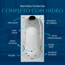 Banheira Retangular Hortênsia Completa com Hidro em Acrílico - 220v - 4