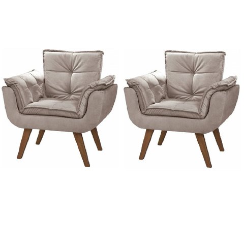 Kit 2 Poltrona Suede Cappuccino Cadeira Decorativa Julia Sala Recepção Pés Caramelo