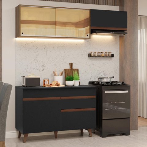 Armário de Cozinha Compacta 190cm Preto/rustic Reims Madesa 05