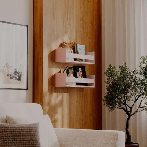 Kit 2 Prateleiras Porta Livros Rosa 50 X 12cm Suporte Invisivel