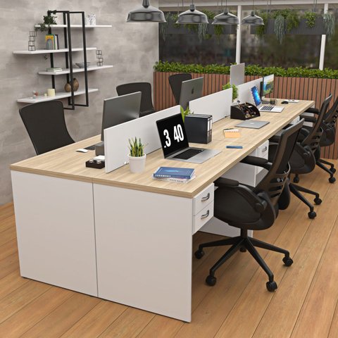 Estação de Trabalho Mesas 120x60cm 6 Lugares C/gav Netmobil	 - Dubai/branco