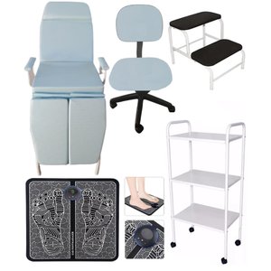 Cadeira de Podologia Mocho Carrinho Escada Massageador Kit Fiscomed Cadeira de Podologia Kit