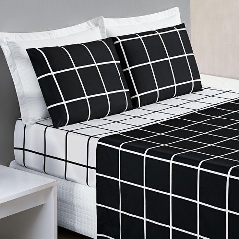 Jogo de Cama Lençol Minimalista Casal Queen 04 Peças Micropercal 200 Fios Premium Preto