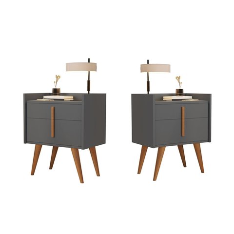 Kit 2 Mesa de Cabeceira 1 Gaveta 1 Porta Pés Palito 1188 Davi Onix - Comprar Moveis em Casa