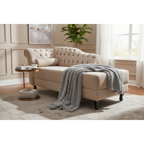 Recamier Decorativo Divã Styllus Lado Direito Suede Bege