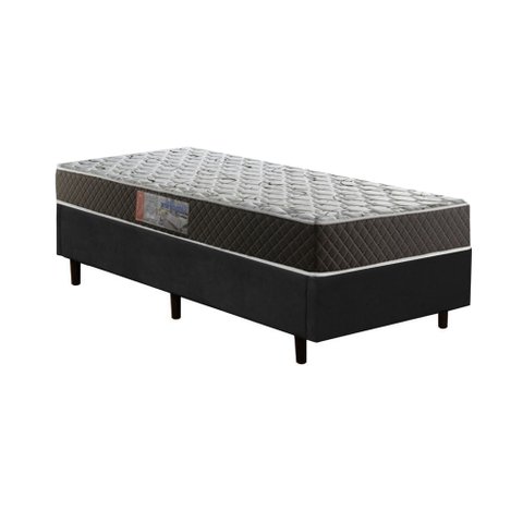 Cama Box Solteiro Colchão Mola Ensacada Acolchões + Box Suede 68x88x188 Cor:Preto
