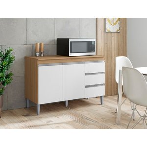 Balcão Armário de Cozinha Andréia 120cm Amêndoa/branco + Tampo - Ajl Móveis