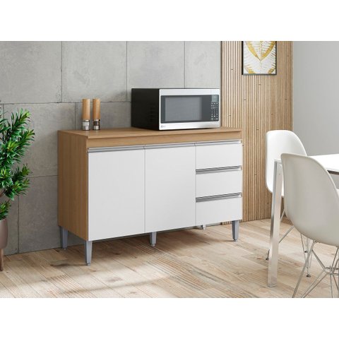 Balcão Armário de Cozinha Andréia 120cm Amêndoa/branco + Tampo - Ajl Móveis