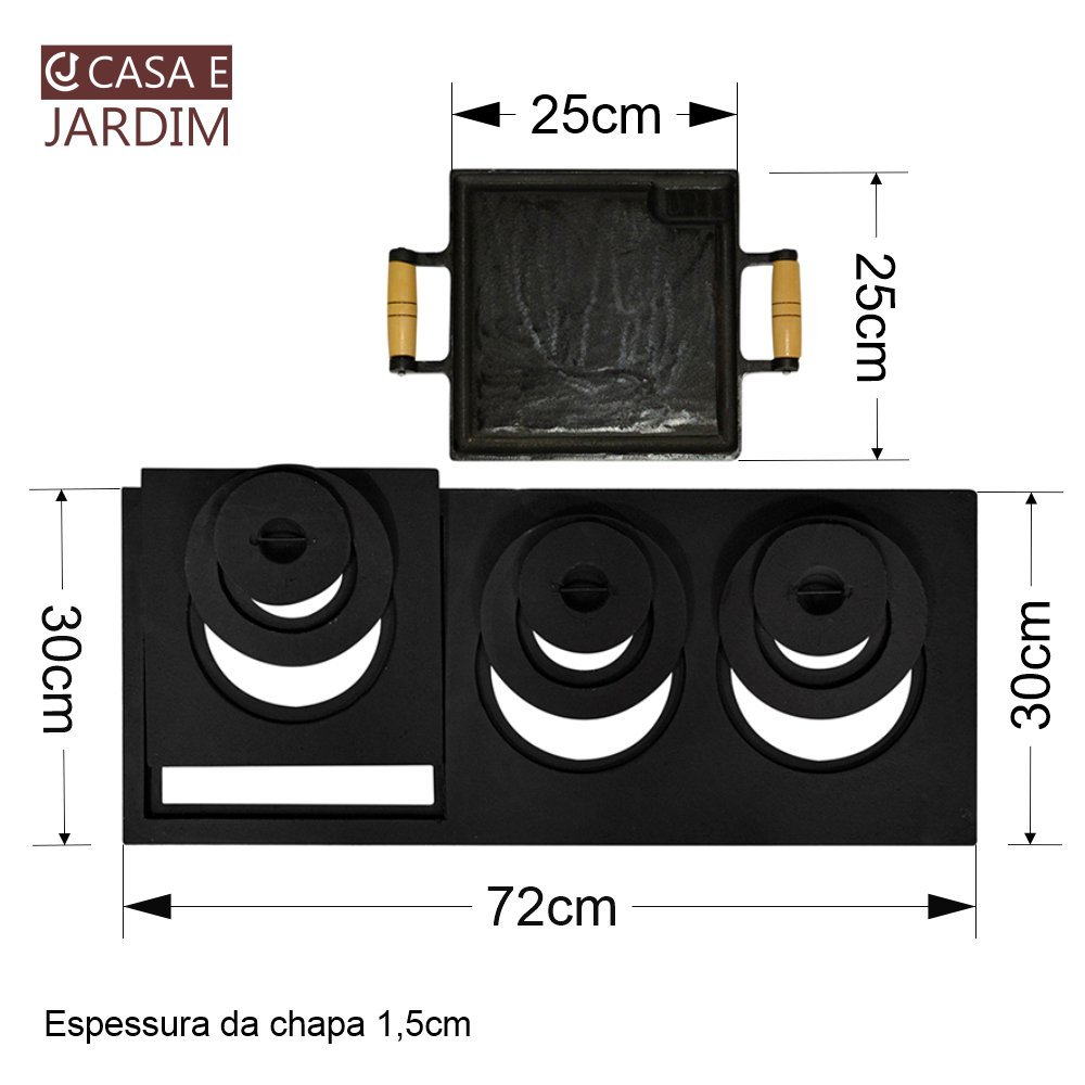 Chapa Fogão A Lenha Multiuso 3 Bocas Bifeteira Ferro Fundido - 4