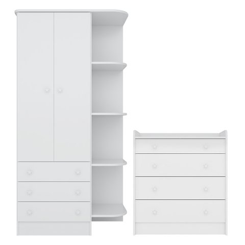 Quarto de Bebê Doce Sonho com Roupeiro 825 e Cômoda Trocador 2523 Qmovi Branco