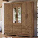 Ver imagem 1 de Guarda-roupa Casal Marilena 6 Portas 9 Gavetas Jatoba com Espelho - Pnr Móveis