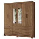 Ver imagem 2 de Guarda-roupa Casal Marilena 6 Portas 9 Gavetas Jatoba com Espelho - Pnr Móveis