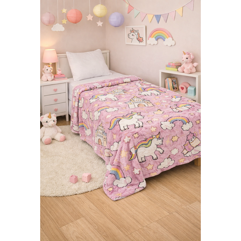 Manta Cobertor Brilha no Escuro Infantil Unicornio Arco Íris Menina 1,80x2,00cm Quentinha e Macia