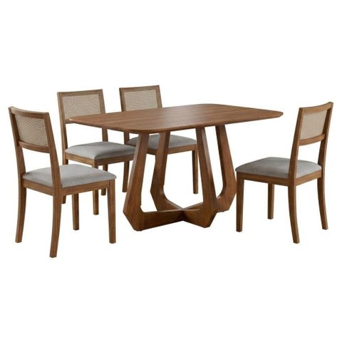 Mesa de Jantar Bromelia com 4 Cadeiras Estofadas Kiwi Linho Cinza Natuem