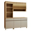 Ver imagem 2 de Cozinha Completa Modulada 3 Peças 4 Portas 3 Gavetas Torre Angular 100% MDF Realeza Premium Bege/Carvalho/Greige