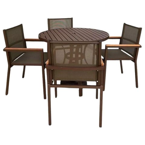 Jogo Conjunto de Mesa Aluminio 4 Cadeiras de Piscina Jardim Marrom