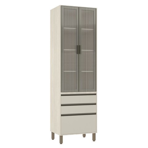 Paneleiro 70 Cm 2 Portas 3 Gavetas com Vidro Canelado Linea Luciane Móveis
