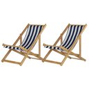 Ver imagem 1 de Conjunto 2 Espreguiçadeiras Preguiçosa Dobrável sem Braço Madeira Maciça Tecido Listrado Azul e Bran