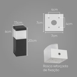 Poste Balizador Preto 20cm P/ Jardim Em Alumínio St2791 - 2