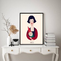 Quadro Amelie Poulain com Gnomo 24x18cm - com Vidro:moldura Preta - 1