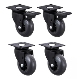 Kit 4 Rodinhas 50mm Pu-gel 2com e 2sem Trava Preto Roldana Preta - 1