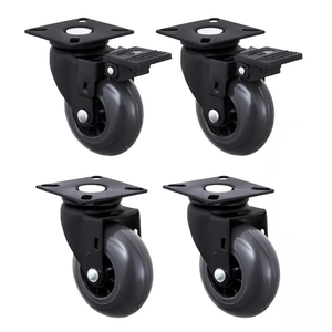 Kit 4 Rodinhas 50mm Pu-gel 2com e 2sem Trava Preto Roldana Preta