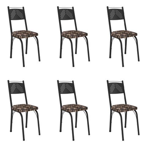 Kit 6 Cadeiras de Cozinha Virginia Estampado Mosaico Palha Pés de Ferro Preto - Pallazio