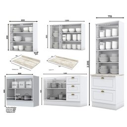 Cozinha Completa Americana 5 Peças Branco com Cristaleira - Móveis Henn - 4