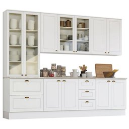 Cozinha Completa Americana 5 Peças Branco com Cristaleira - Móveis Henn - 1