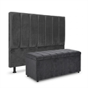 Ver imagem 1 de Kit Cabeceira e Calçadeira Baú Carla Casal 160 cm - Veludo Cinza Grafite