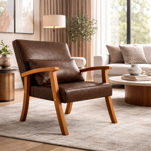 Kit 2 Poltronas Jade Tecido Corino para Sala de Estar Moderna Decorativa:marrom