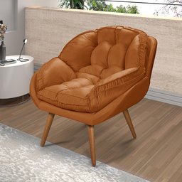 Poltrona Decorativa Califórnia Mariane Veludo Laranja Pés Palito em Madeira Maciça - 1