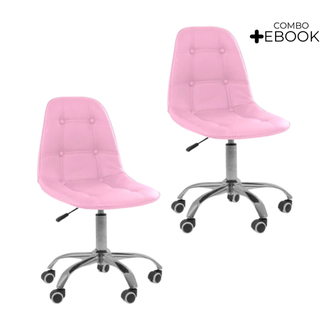 Kit 02 Cadeiras Office Eiffel Botonê Ajustável Base Giratória + E-book