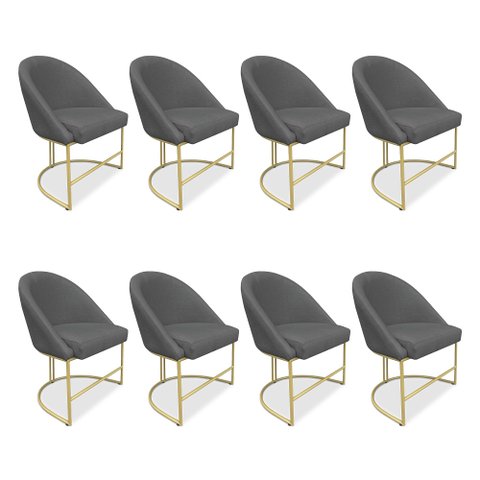 Kit 08 Cadeiras Poltrona de Jantar Bela Suede Base Metálica Industrial Dourado - Pallazio