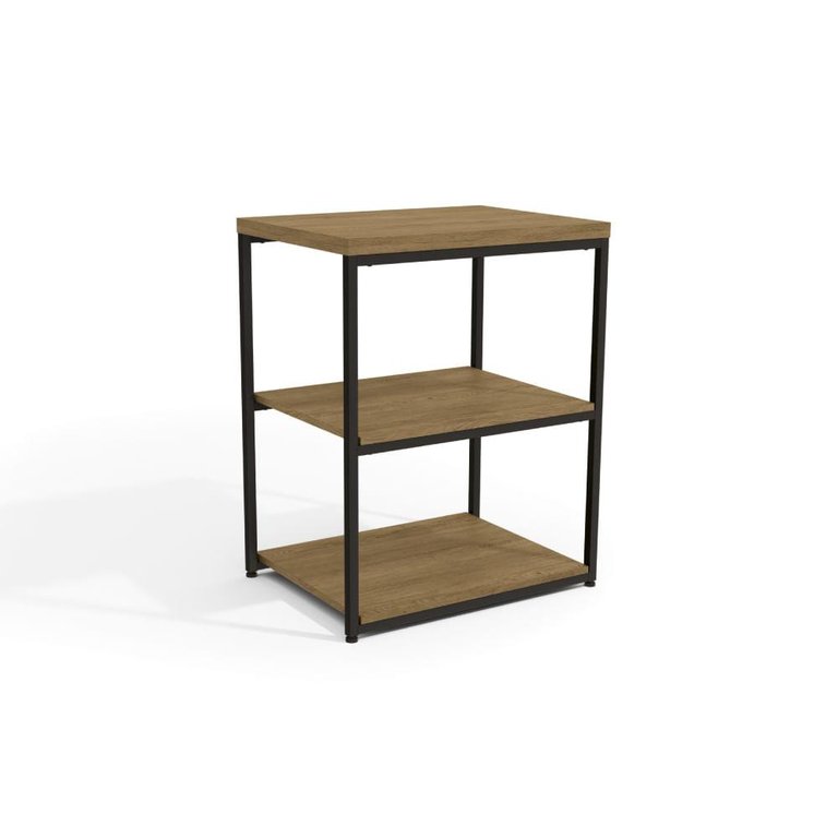 Mesa de Apoio Industrial 45 cm com 2 Prateleiras - Freijó/Preto