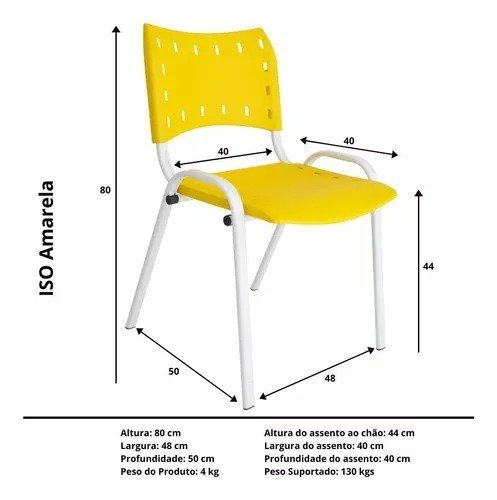 Cadeira Iso Para Escola Escritório Comércio Amarela Base Branca - 3